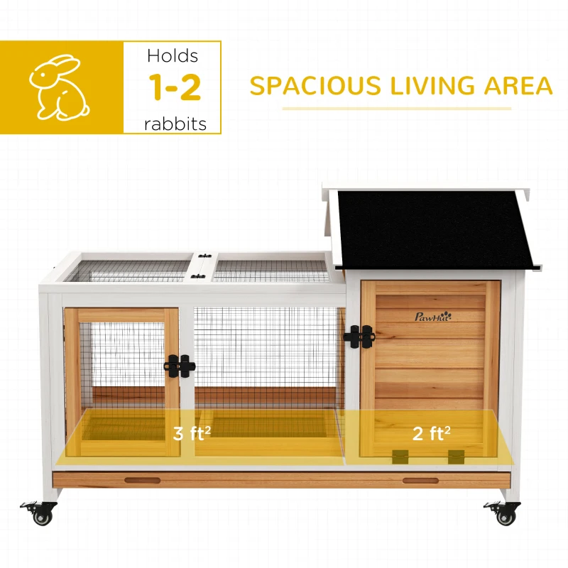 PawHut Rabbit Cage with Wheels, Ramp, Run, Tray for Indoor Outdoor, Suitable for Rabbit, Guinea Pig, Yellow