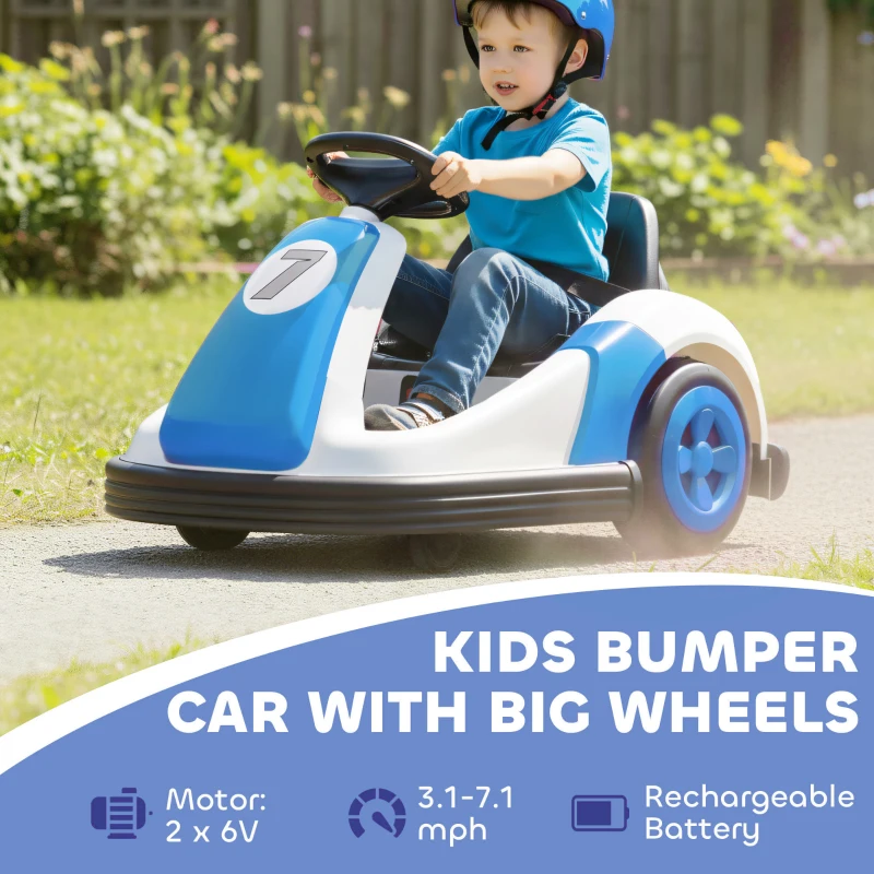Qaba 6V Kids Bumper Car with Big Wheels, Electric Car for Kids with 360-Degree Spin, Slow Start, for 37-72 M, Blue