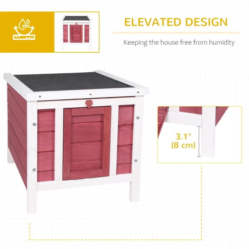 PawHut Wooden Rabbit Hutch, Bunny Cage with Waterproof & Openable Asphalt Roof, Outdoor Cat House Guinea Pig Cage Duck Shelter, Indoor Outdoor Use, 20" x 16.5" x 17", Red