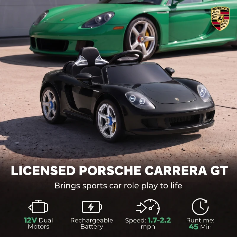 Qaba 12V Kids Ride On Car, Licensed Porsche Carrera GT with Remote, Rear Suspension, Smooth Start for Ages 3-6, Black