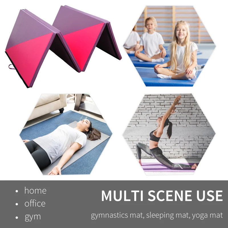 Soozier 4'x10'x2'Folding Gymnastics Tumbling Mat, Exercise Mat with Carrying Handles for Yoga, MMA, Martial Arts, Pink and Purple