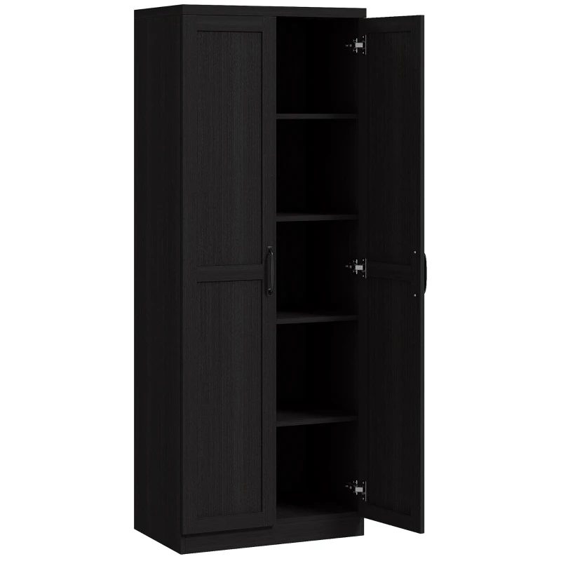 HOMCOM 63" Kitchen Storage Cabinet, 5-tier Pantry Cabinet with Doors and Adjustable Shelves for Dining Room, Black