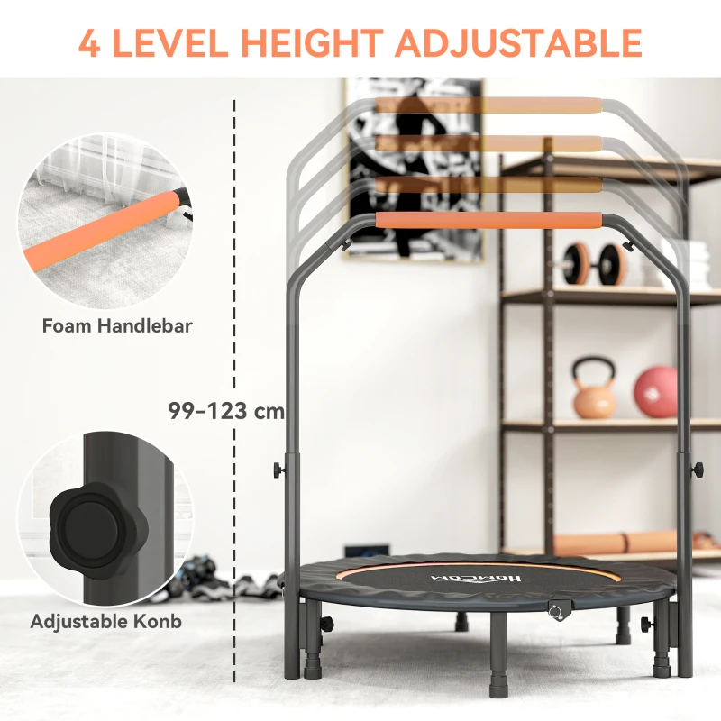 Soozier 45" Foldable Mini Fitness Trampoline, with Adjustable Foam Handle, Orange