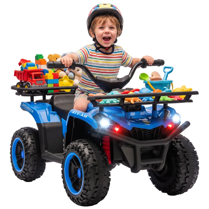 Qaba 24V Ride on ATV, 4 Wheeler for Kids with Dual Motors, Soft Start, Battery Display, Music, Lights for 3-8 Years, Blue