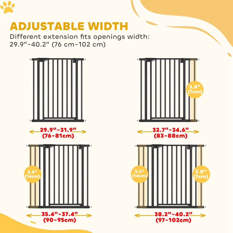 PawHut Baby Gate, 30"-32", 33"-35", 35"-37", 38"-40"W Pet Gate with Auto-Close, Two-Way Open, Pressure Mounted
