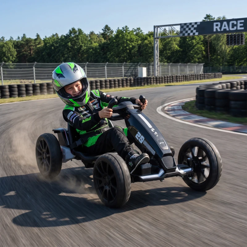 Qaba 12V Electric Go Kart for Kids with Dual Motors, Adjustable Seat, Soft Start, LED Lights, EVA Wheels, for Age 3-6, Black