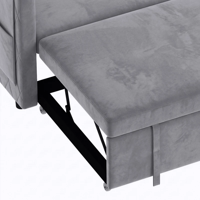 HOMCOM 52" Sofa Bed, Holland Velvet Loveseat Pull Out Sleeper Sofa with USB Ports, Adjustable Backrest, Side Pockets, Dark Grey