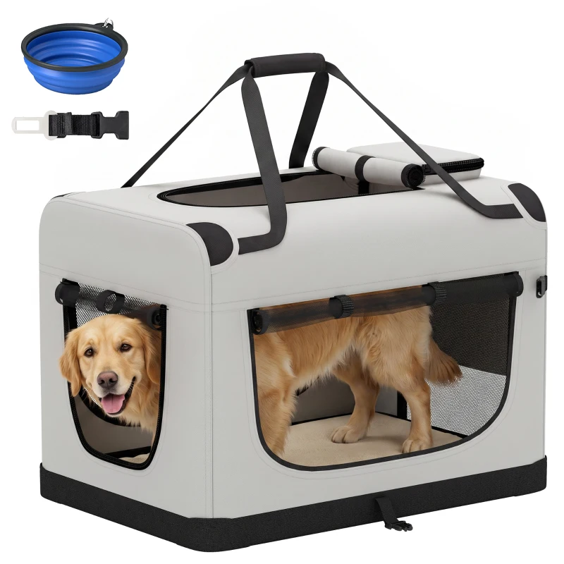 PawHut Pet Carrier Bag, Soft-Sided Dog Carrier for Extra Large Dogs, Portable Pet Travel Bag, Light Grey