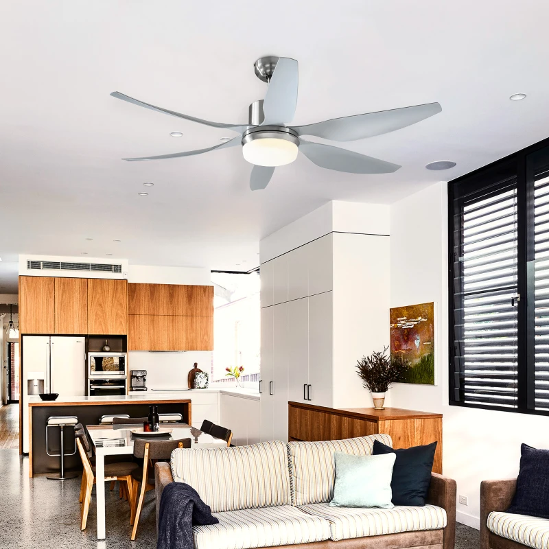 HOMCOM Reversible Ceiling Fan with Light, 6 Blades Indoor Modern Mount LED Lighting Fan with Remote Controller, for Bedroom, Living Room, Silver