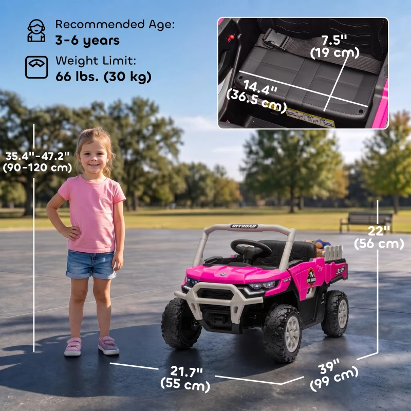 Qaba Kids Ride On Tractor, 12V Electric Tractor with Remote Control, Dual Motors, Music, Cargo Bed, Rear Suspension, Pink