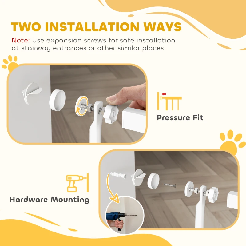 PawHut 59" Extra Tall Cat Gate, 30"-41" Pet Gate with 2.8" and 5.5" Extensions, for Doorway, Hallway, Stairway, White