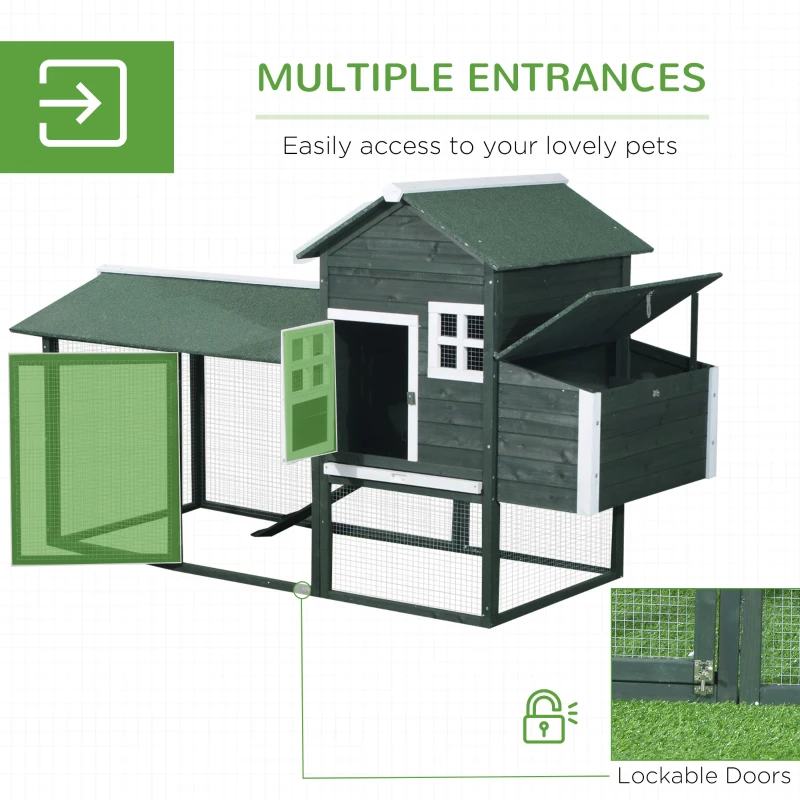 PawHut 84" Chicken Coop Wooden Hen House Rabbit Hutch Poultry Cage Pen Outdoor Backyard with Nesting Box and Run, Green