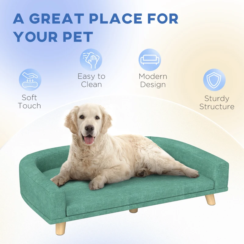 PawHut Dog Sofa for Large Dogs with Washable Cover, Anti-slip Foot Pads, Green