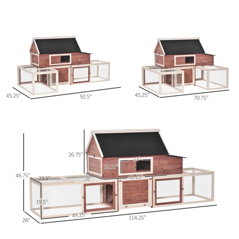 PawHut Wooden Chicken Coop, Outdoor Chicken Cage Poultry Hen House with Nesting Box, Double Runs, Asphalt Roof, Ramp