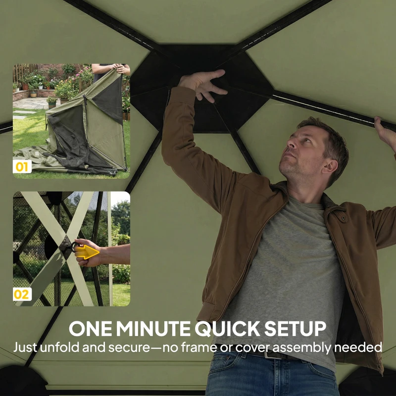 Outsunny 10 x 11 ft Pop Up Gazebo Screen Tent, Portable Instant Camping Canopy Screen House with Nettings, Carry Bag, Dark Green