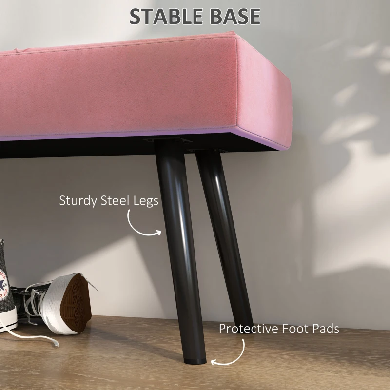 HOMCOM 39 Inches Upholstered Bedroom Bench, Modern End of Bed Bench with Steel Legs, Pink