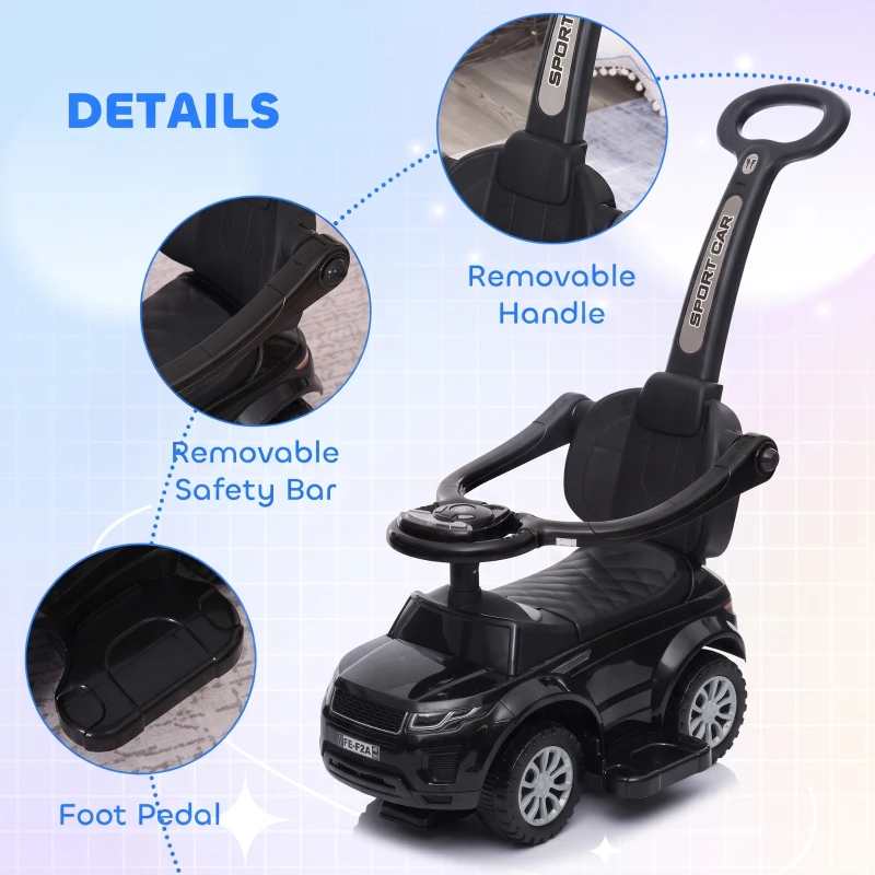 Aosom 3 In 1 Push Cars for Toddlers Kid Ride on Push Car Stroller Sliding Car with Horn Music, Black