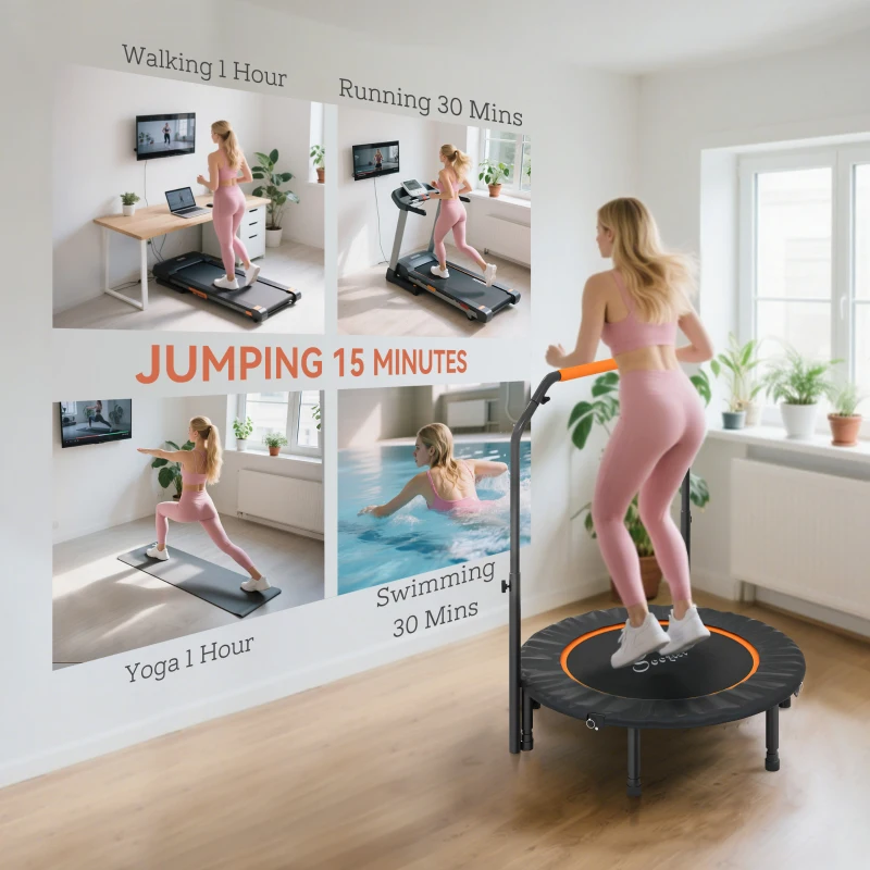 Soozier 40" Foldable Mini Fitness Trampoline, with Adjustable Foam Handle, Orange