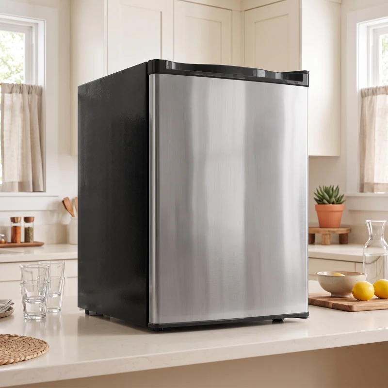 HOMCOM 2.6 Cu Ft Mini Fridge with Chiller Box, Single Door Compact Refrigerator, Adjustable Thermostat, Reversible Door, Silver
