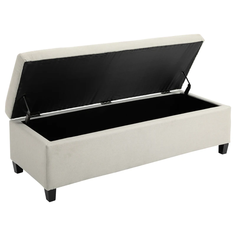 HOMCOM Rectangular Entry Bench, Tufted Upholstered Linen Fabric Wood Feet Storage Ottoman Bench, Beige