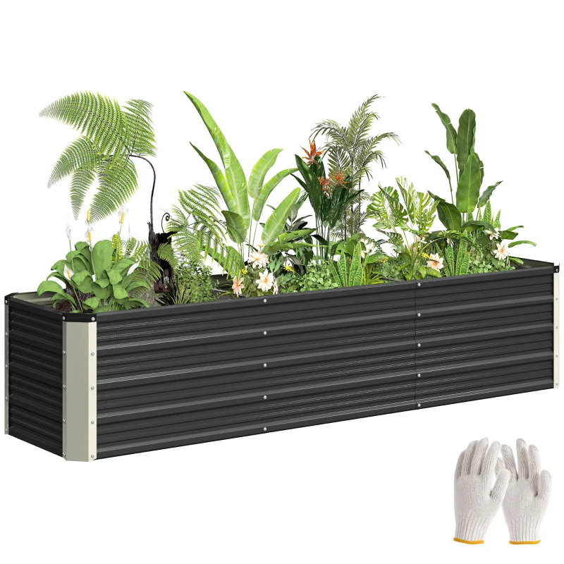 Outsunny 6'x1.5'x1.4' Galvanized Raised Bed, Large Elevated Planter Box for Growing Flowers, Herbs and Vegetables, Dark Grey
