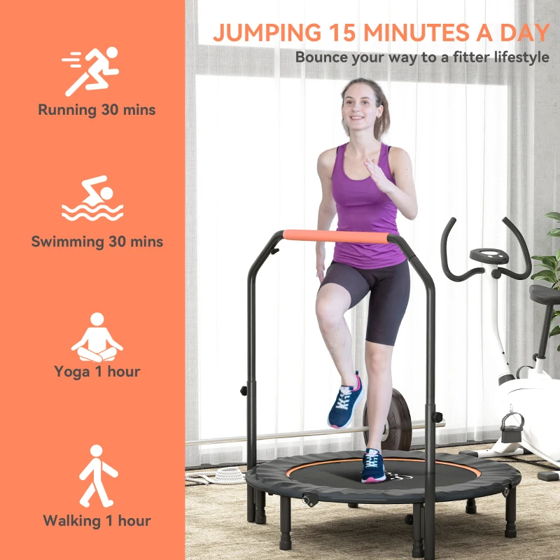 Soozier 45" Foldable Mini Fitness Trampoline, with Adjustable Foam Handle, Orange