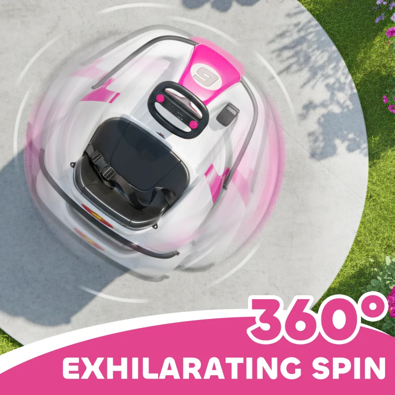 Qaba 6V Kids Bumper Car with Big Wheels, Electric Car for Kids with 360-Degree Spin, Slow Start, for 37-72 M, Pink