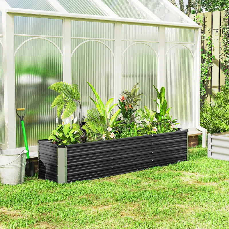 Outsunny 6'x1.5'x1.4' Galvanized Raised Bed, Large Elevated Planter Box for Growing Flowers, Herbs and Vegetables, Dark Grey