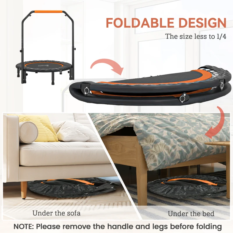 Soozier 40" Foldable Mini Fitness Trampoline, with Adjustable Foam Handle, Orange