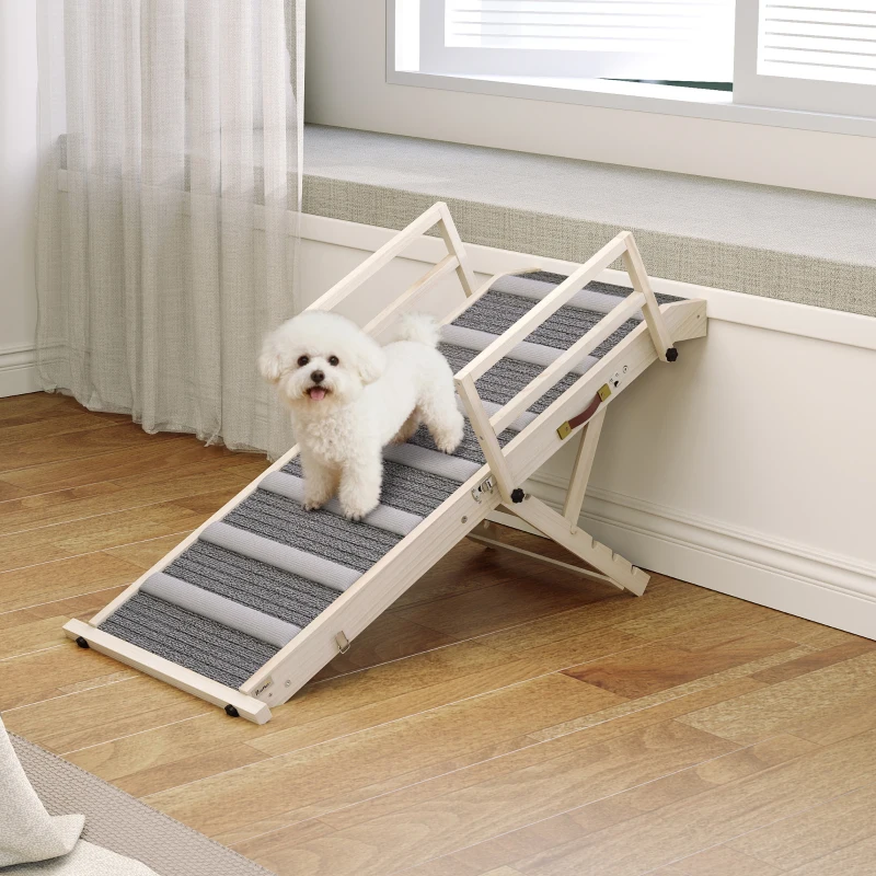 PawHut Dog Ramp, Folding Pet Ramp, 4 Adjustable Height from 15" to 19", Pet Stairs with Side Rails for Small to Large Dogs