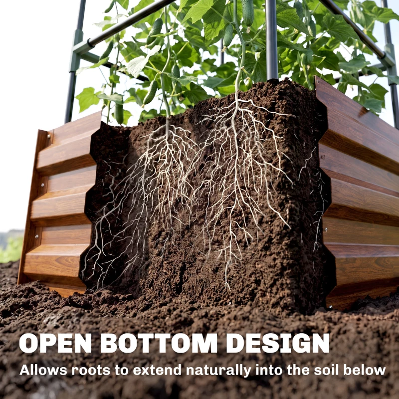 Outsunny Galvanized Planter Box, 24" x 24" x 73.5" Raised Garden Bed with Tomato Cage for Climbing Vines, Brown
