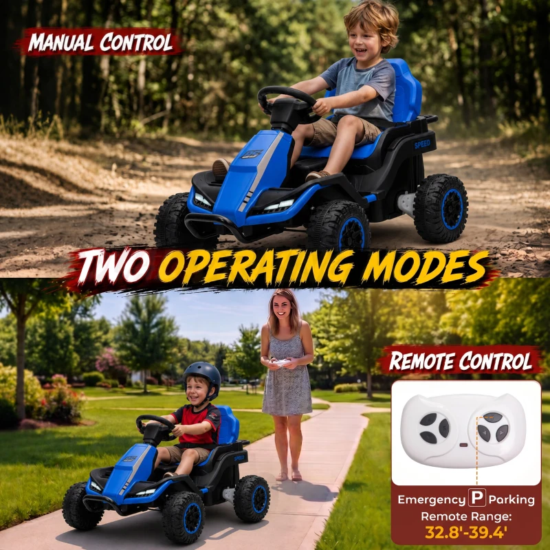 Qaba 24V Kids Electric Ride On Car with Dual Motors, Remote Control, 4-Wheel Suspension, Soft Start for 3-6 Years, Blue