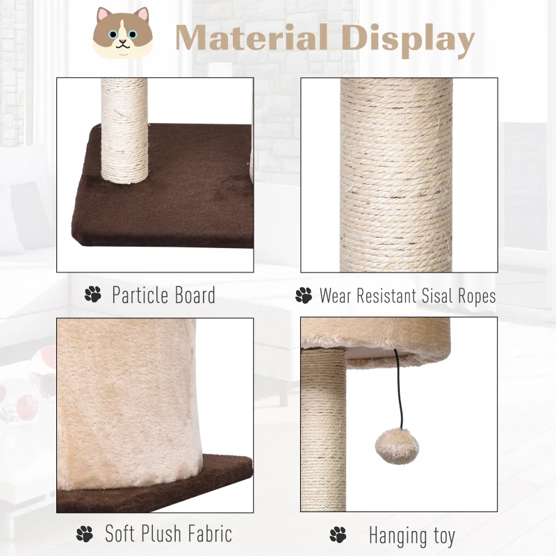 PawHut 81cm/32" Multi-level Cat Tree Scratcher Kitty Activity Center,Condo, Perch, Jumping Platforms,Toys Brown and Beige
