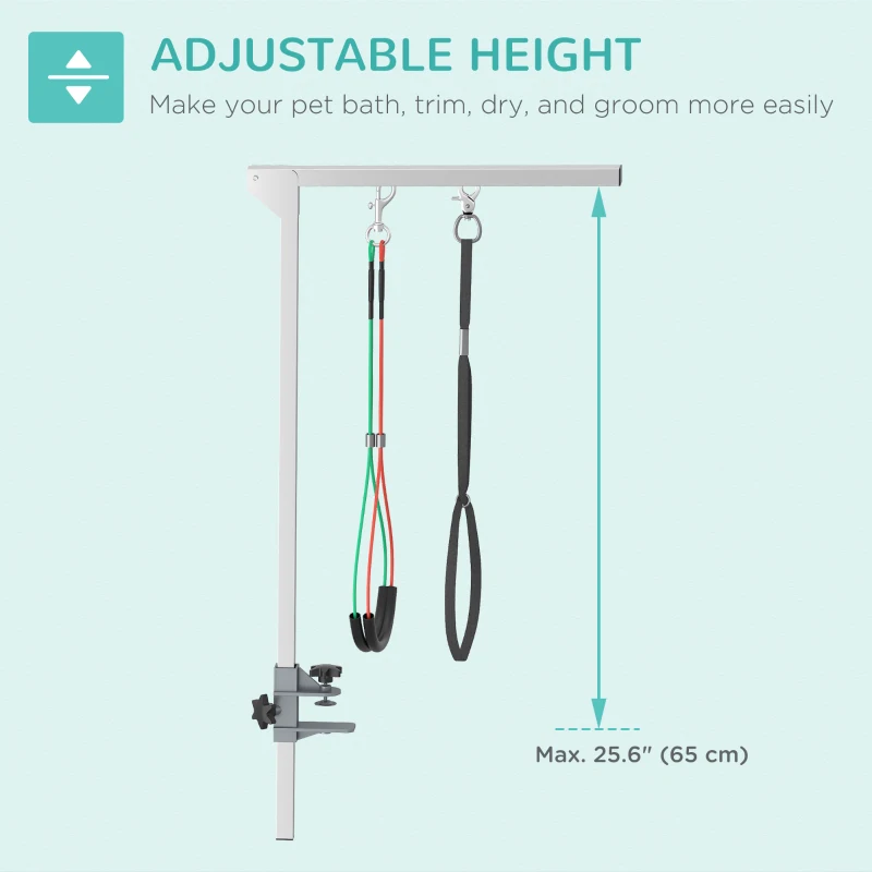 PawHut Adjustable Pet Grooming Arm, with Clamp, Haunch Holders & Grooming Loop - Sliver