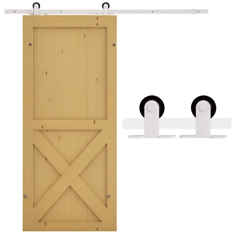 HOMCOM 6FT Sliding Barn Door Track Kit, Heavy Duty Barn Door Hardware Kit, Fit 36" Wide Door Panel (T Shape), White