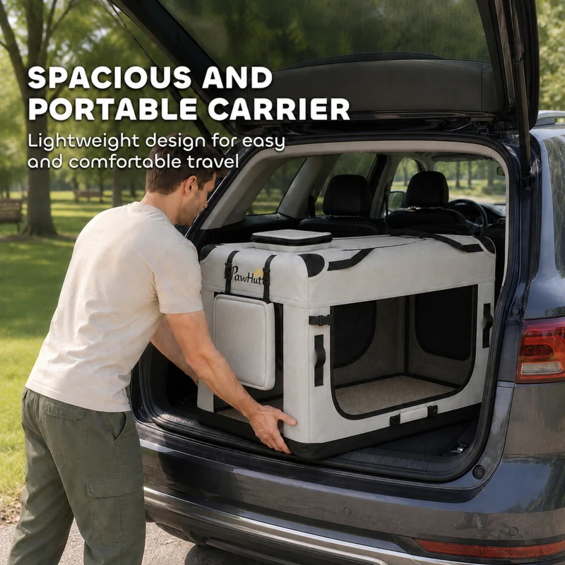 PawHut Pet Carrier Bag, Soft-Sided Dog Carrier for Extra Large Dogs, Portable Pet Travel Bag, Light Grey