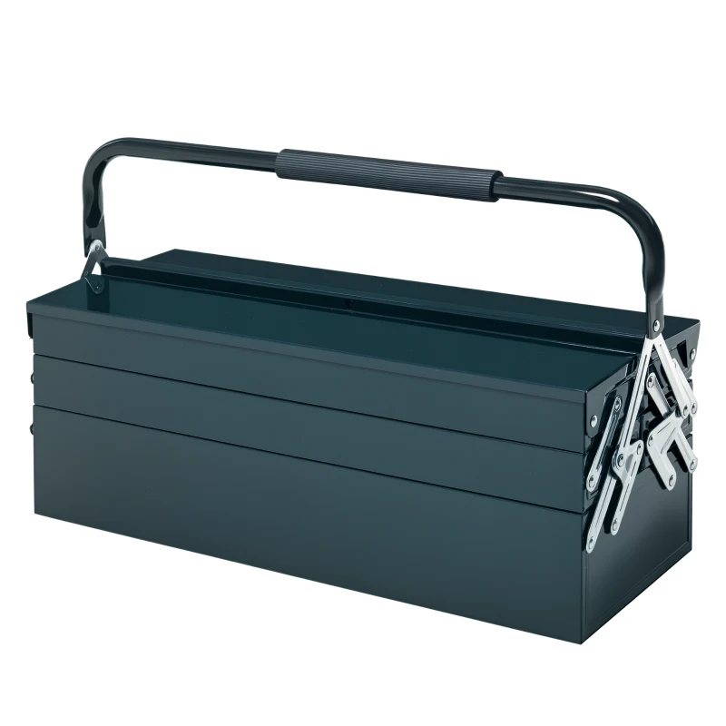 DURHAND 22" Metal Tool Box, Portable 5-Tray Cantilever Steel Tool Chest Cabinet for Garage and Warehouse, Dark Green