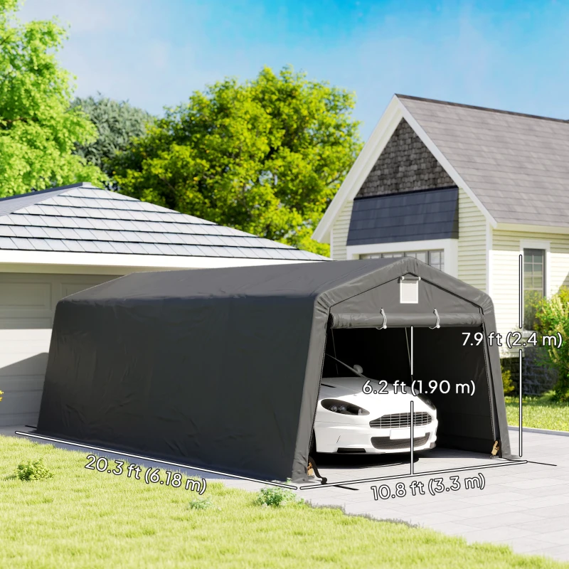 Outsunny 11' x 20' Portable Garage, Heavy Duty Carport Canopy with Ventilation Windows and Large Roll-up Door, Dark Grey