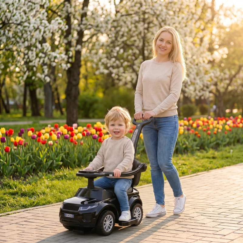 Aosom 3 In 1 Push Cars for Toddlers Kid Ride on Push Car Stroller Sliding Car with Horn Music, Black