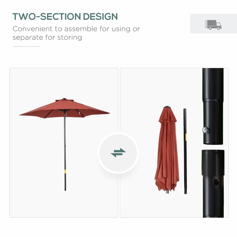 Outsunny 6.6FT Patio Umbrella, Outdoor Parasol with 6 Solid Ribs, Wine Red