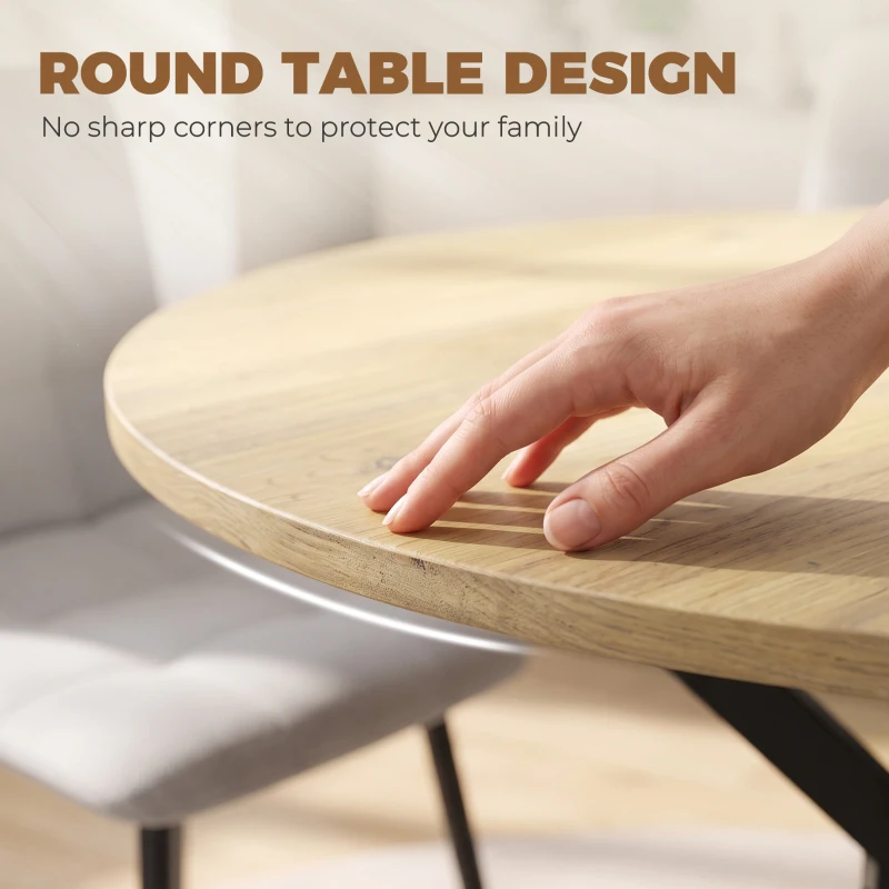 HOMCOM Dining Table Set Industrial Kitchen Table Chairs for 4 Round Table Steel Frame, Oak and Grey