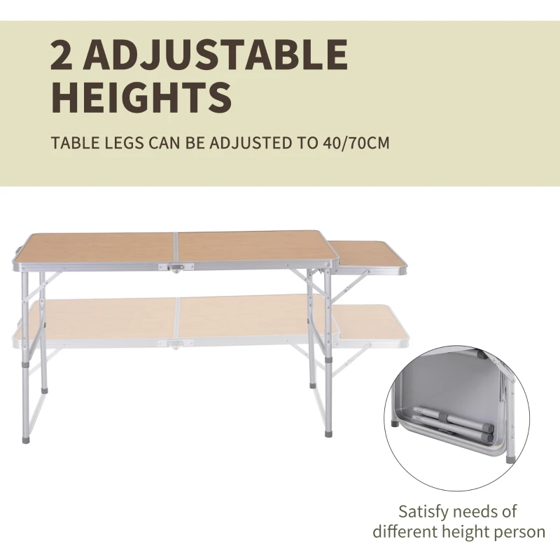 Outsunny 4ft Picnic Table with Slide Shelf Outdoor Portable Aluminum Folding Table 2 Adjustable Height
