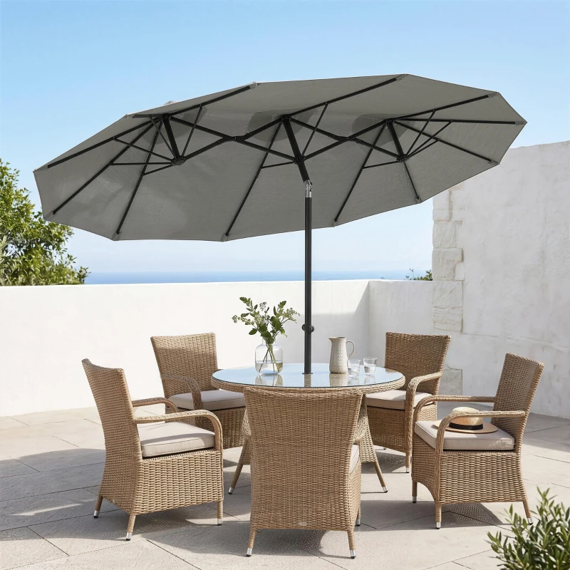 Outsunny Double Sided Patio Umbrella, 9.7' Large Outdoor Market Umbrella with Push Button Tilt and Crank, 3 Air Vents and 12 Ribs, for Garden, Deck, Pool, Gray