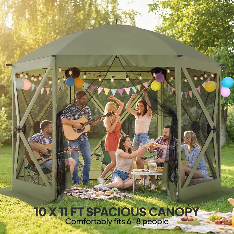 Outsunny 10 x 11 ft Pop Up Gazebo Screen Tent, Portable Instant Camping Canopy Screen House with Nettings, Carry Bag, Dark Green