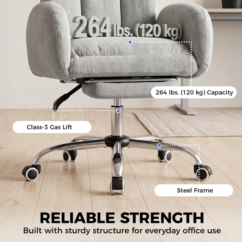 HOMCOM Cross Legged Office Chair with Footrest, 90°-180° Flip Armrests, Task Desk Chair, Light Grey