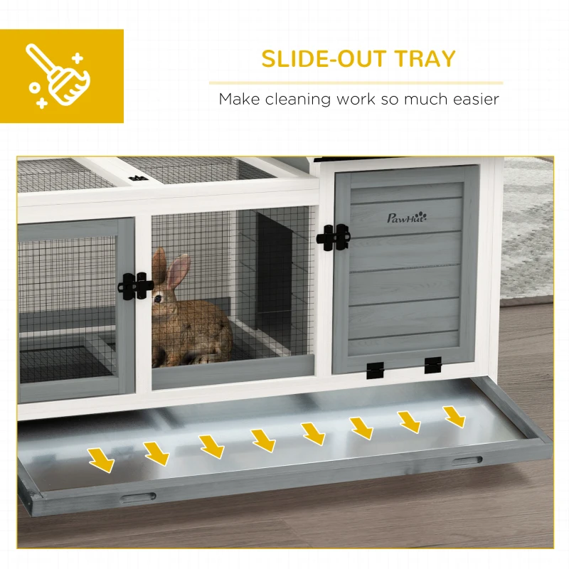 PawHut Rabbit Cage with Wheels, Ramp, Run, Tray for Indoor Outdoor, Suitable for Rabbit, Guinea Pig, Grey