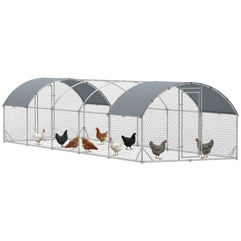 PawHut Galvanized Large Metal Chicken Coop Cage Walk-in Enclosure Poultry Hen Run House Playpen Rabbit Hutch with Cover for Outdoor Backyard