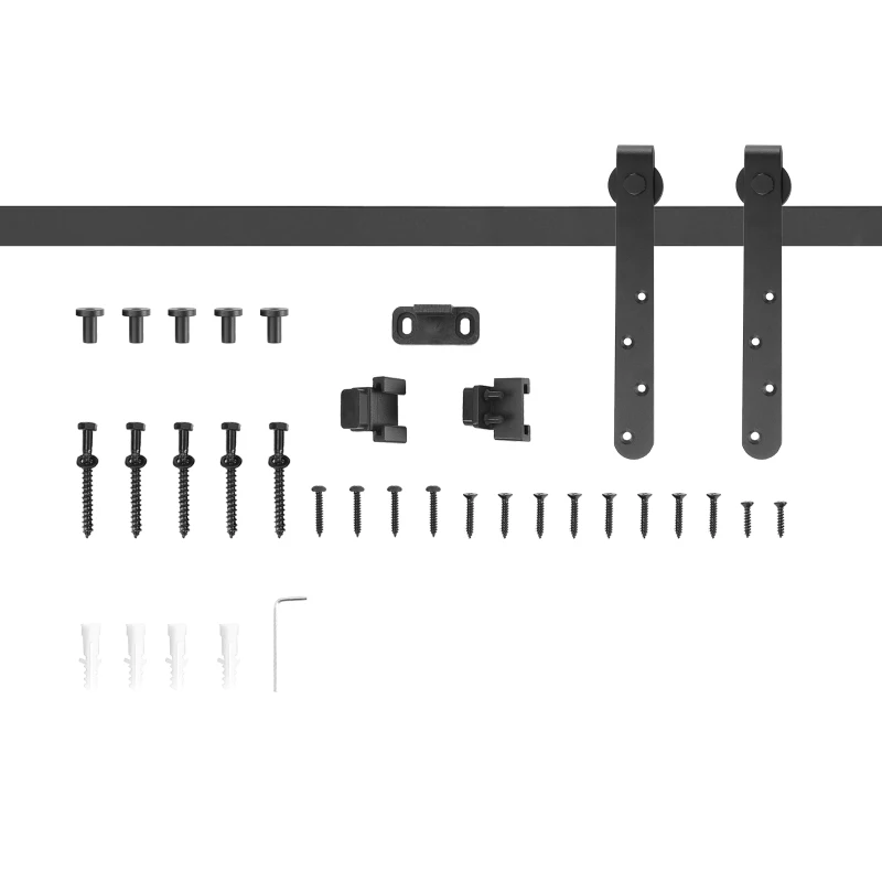 HOMCOM 6FT Antique Sliding Barn Wood Door Hardware Kit Cabinet Closet Hanger Set for Single Door Coffee