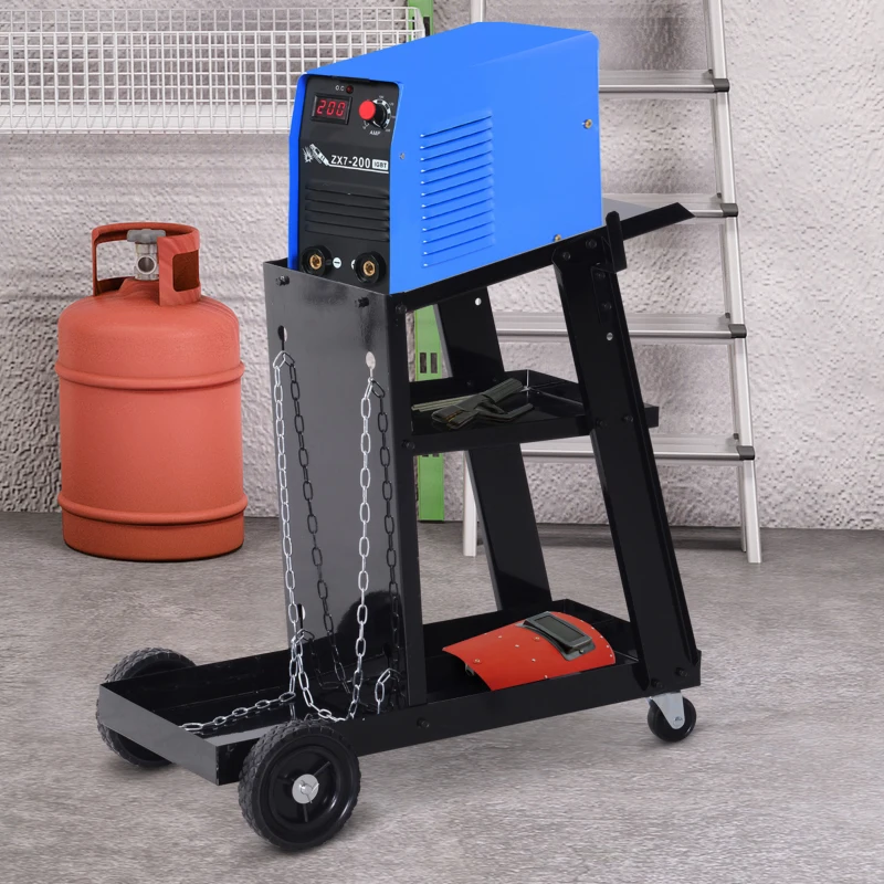 DURHAND 3 Tier Welding Cart Welder Trolley Garage Welding/Plasma Cutter Cart for Tanks Gas Bottles w/ Safety Chain Black