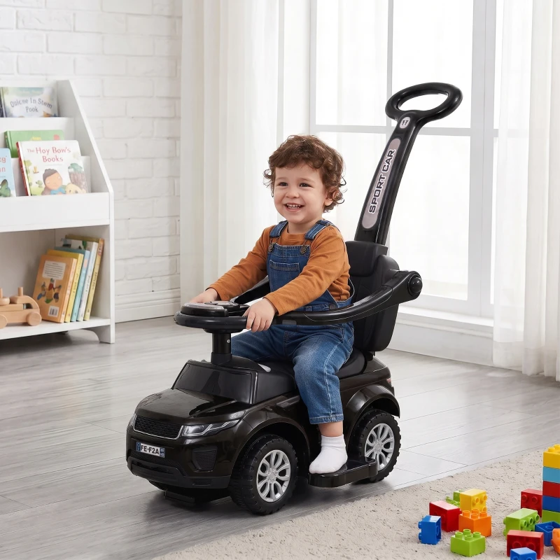 Aosom 3 In 1 Push Cars for Toddlers Kid Ride on Push Car Stroller Sliding Car with Horn Music, Black